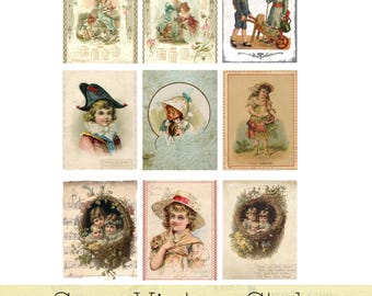 Vintage gift card tags download | Victorian Children Junk Journal embellishments, scrapbooking, ATC A4 Digital Download