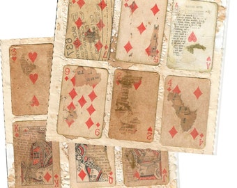 Playing Cards Junk Journal Paper, Vintage Grunge journal cards, Digital Download, Vintage Scrapbooking cardmaking Ephemera JPEG PDF