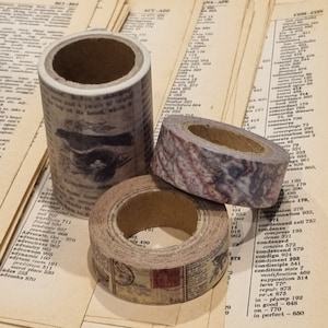 Washi Tape 3 Pack | Vintage Travel Junk Journal Decoration | vintage map, post stamps, sepia birds, Planner Stickers FAST POST
