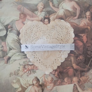 Vintage Heart Shape Coffee Dyed Paper Lace Doilies Junk Journal Ephemera, Wedding Decoration, Scrapbook Embellishment 10 pack LIMITED STOCK