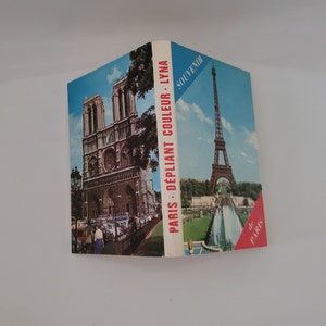 Mini livro de lembranças de viagem com cartão postal de Paris, França, cartão postal vintage com acordeão, fotos de diário de viagem, suprimentos para diário de viagem