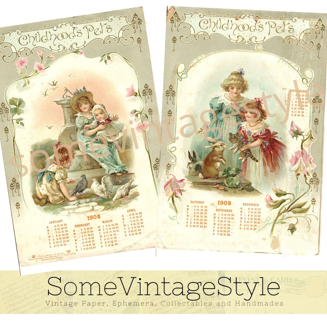 Victorian 1908 Calendar – Childhood Pets Digital Download - Etsy