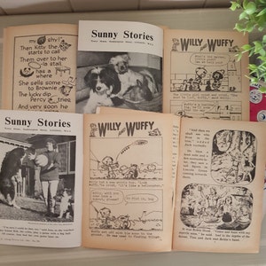 May include: A vintage children's comic book featuring Willy and Wuffy, two cartoon characters. The comic book has black and white illustrations and text. The cover features Willy and Wuffy in a playful scene.