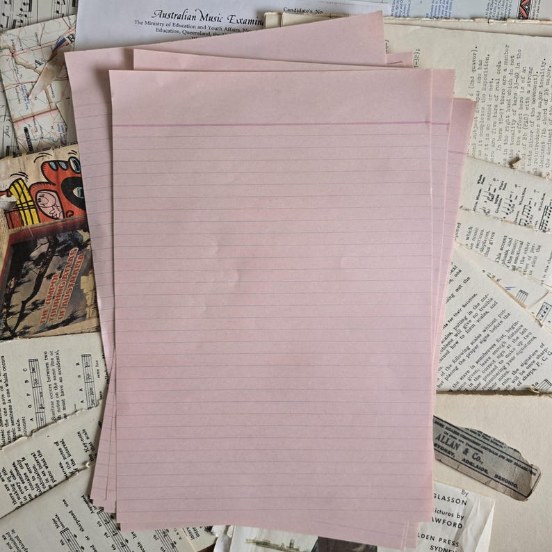 Vintage Lined Note Paper | Pink Ruled Memo Loose Leaf Junk Journal
