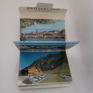 Switzerland Mini Vintage Postcard Accordion Book, Switzerland souvenir, travel ephemera, travel journal pictures