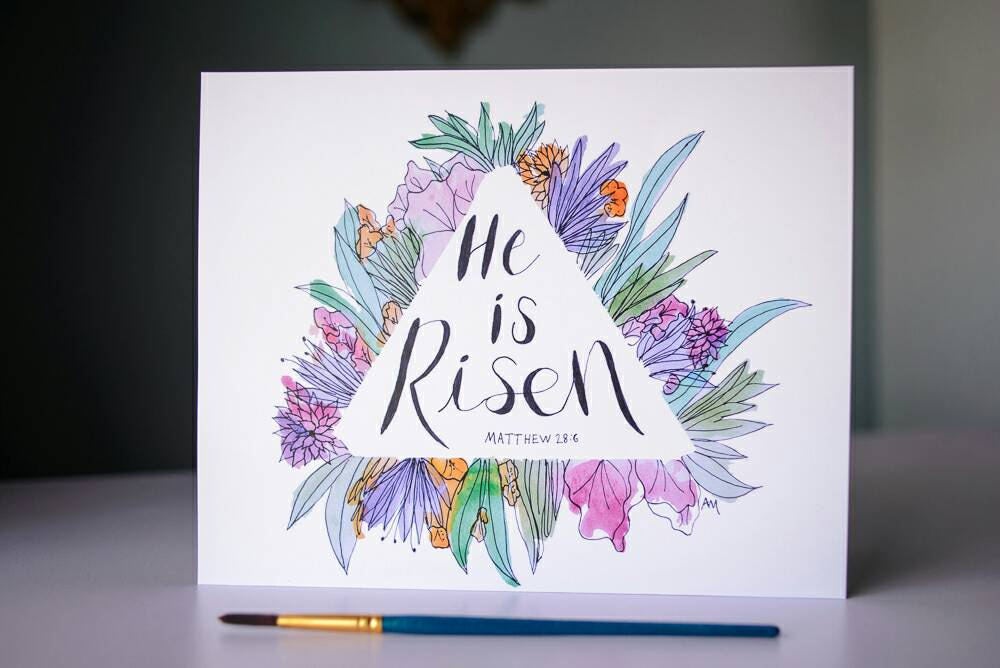 He Is Risen Easter Floral Vibrant Watercolor Wall Art 8x10 Etsy