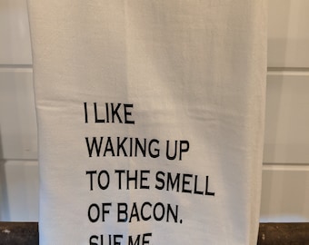 Toalla de cocina divertida / Michael Scott / Bacon / Regalo de inauguración de la casa / Regalo de oficina / Frases de la oficina Toalla de granja estilo country chic