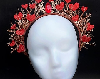 Queen of Hearts Crown: Red Crystal Moon Tiara, Valentines Headpiece