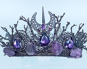 Black Moon Tiara Gothic tiara Woodland Tiara Branches Tiara Amethyst crown Dark Forest crown Witch tiara Dark elf tiara Black crown