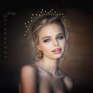 Crystal Halo Crown: Gold Wedding Tiara Headpiece