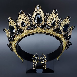 Gothic Hochzeitskrone mit Dornen, Schwarz und Gold Tiara, schwarze Krone im Gothic Stil, schwarze Krone, Gothic Diadem, Schwarze Brautkrone