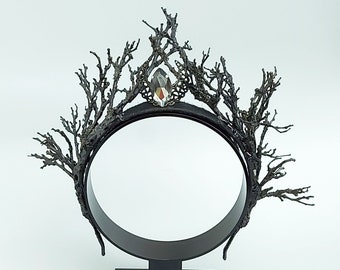 Black Moon Crown,Woodland crown,Branches crown, Black Tiara, Black Elven tiara,Forest crown, Dark elf crown, moon witch tiara, Branch hat