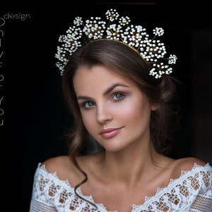Bridal crown,Dandelion wedding crown,Pearl Crown,Crystal crown, rustic crown,Bridal tiara,flower crown,bridal headpiece,crown and tiaras