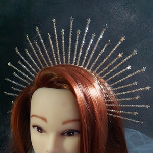 Gold Crystal Crown, Bridal headpiece gold, Star crown tiara, Bridal crown, Met Gala Crown, Sunburst Crown, Celestial crown, Gold tiara image 3