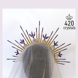 De ARIADNE Crown Magical Unique Crown Tiara Amethist Crystal Crown Accessoires Haaraccessoires Haarsieraden Quartz Prom Kerst Cosplay Bruids Bruidsmeisje 