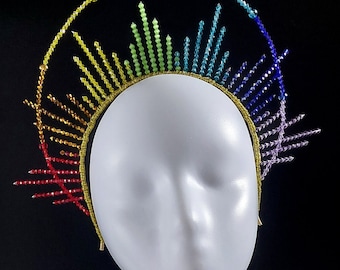 Rainbow Crystal Halo Crown, Pride Headdress, Handmade
