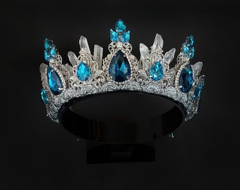 Frozen Crown, Elven Crown, Snow crystal Crown, Winter crown, Royal blue crown, blue mermaid tiara, Clear Quartz Blue crown, blue queen crown