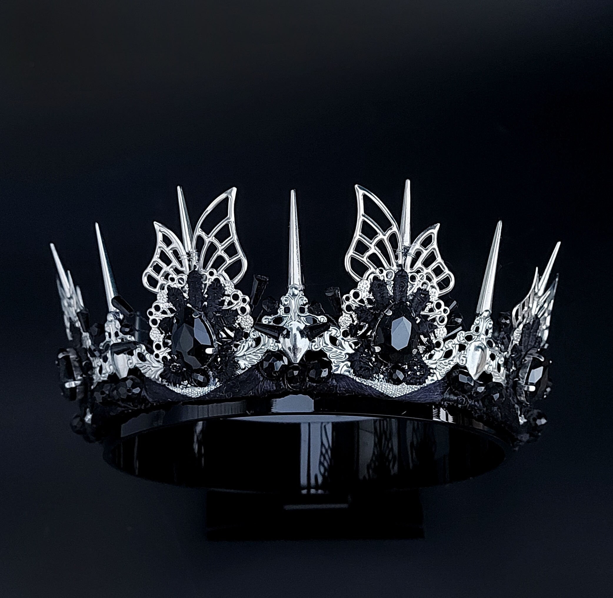Black crystal tiara goth punk wedding party Gothic Wedding Crown - Etsy main image 2