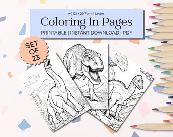 Páginas para colorir de dinossauros, colorir para crianças, artes e ofícios, atividades infantis, A4, tamanho carta, conjunto de 17