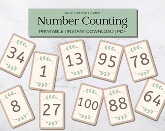Recursos Educacionais, Cartões de Contagem, 1 a 100, Crianças Aprendendo, Educação Infantil, Minimalista, Mãe Bege