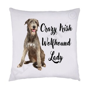 Crazy Irish Wolfhound, 38x38cm, Dog Cushion, Super Soft White Plush, Irish Wolfhound Gift, Dog Gift, Love Dogs Quarantine Gift