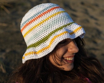 Crochet fisherman hat, Colorful young cotton cloche, Handmade women hat, Teenager summer accessories, Gift for friend One of a Kind