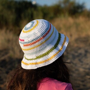 Crochet fisherman hat, Colorful young cotton cloche, Handmade women hat, Teenager summer accessories, Gift for friend One of a Kind image 3