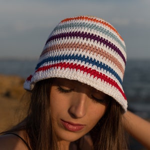 Crochet fisherman hat, Model Portofino, Colorful young cotton cloche, Handmade women hat, Teenager summer accessories, Gift for friend image 3