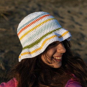 Crochet fisherman hat, Colorful young cotton cloche, Handmade women hat, Teenager summer accessories, Gift for friend One of a Kind image 2