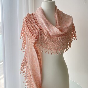 Elegant women knitted cotton shawl, Beautiful shawl, Crochet shawl, Summer shrug, Women accessoris, One of a kind shawl, Pink cotton shawl image 3