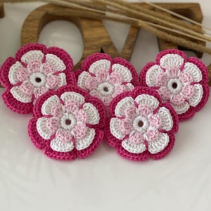 CLIO 7, Fiori uncinetto cotone spesso, Applicazione fatta a mano, Materiale per creare portachiavi, Fai da Te, Uncinetto irlandese, 7 cm