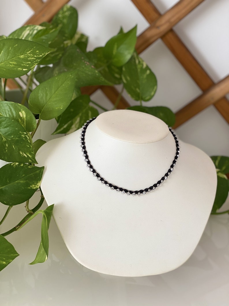 Black crochet women choker, Handmade necklace beaded, Single strand bead necklace, Formal necklaces for women, Necklaces summer, Gift mom image 1