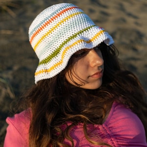 Crochet fisherman hat, Colorful young cotton cloche, Handmade women hat, Teenager summer accessories, Gift for friend One of a Kind image 1