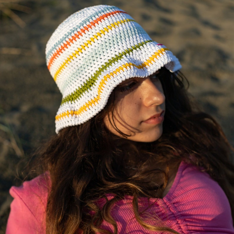 Crochet fisherman hat, Colorful young cotton cloche, Handmade women hat, Teenager summer accessories, Gift for friend One of a Kind image 1