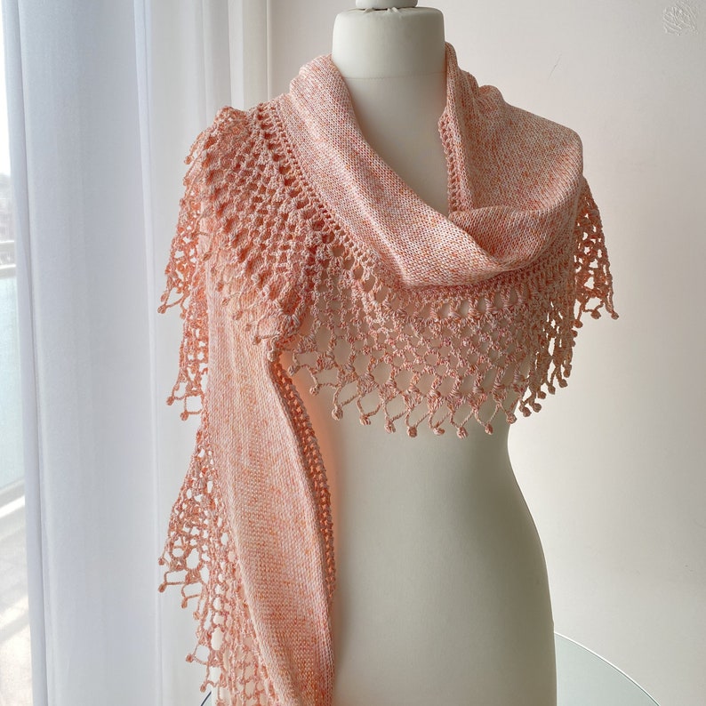 Elegant women knitted cotton shawl, Beautiful shawl, Crochet shawl, Summer shrug, Women accessoris, One of a kind shawl, Pink cotton shawl image 3