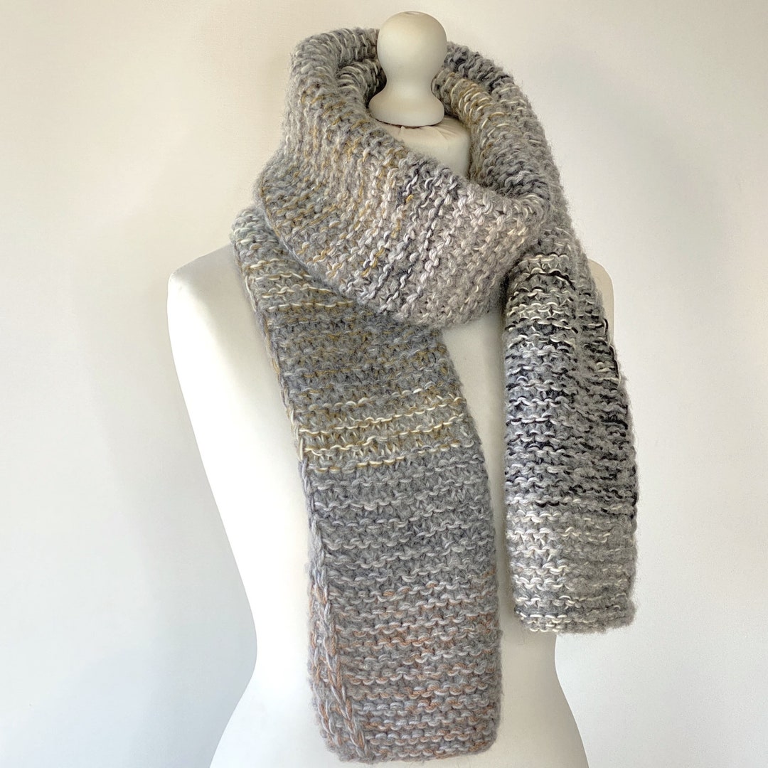 Sciarpa lana ai ferri melange fatta a mano, Sciarpa maglia donna, Sciarpone  uomo, Accessori da viaggio montagna, Idea regalo Natale marito