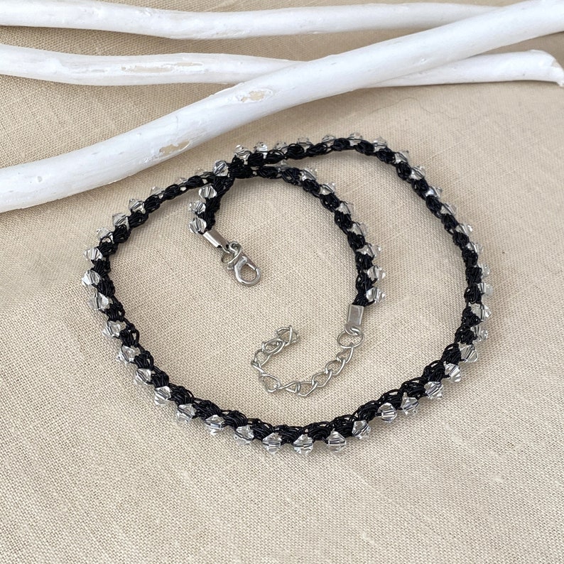 Black crochet women choker, Handmade necklace beaded, Single strand bead necklace, Formal necklaces for women, Necklaces summer, Gift mom image 5