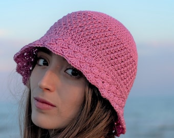 Crochet cloche hat, Hand crocheted cotton hat,  Handmade hat for women, Teenager hats  beach summer accessories, Gift for friend birthday