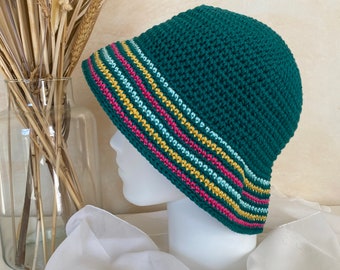 Crochet hat summer,  Fashion hat, Colorful hat, Green cotton hat women, Summer women hat, Spring women hat, Bucket hat, Sun hat for women