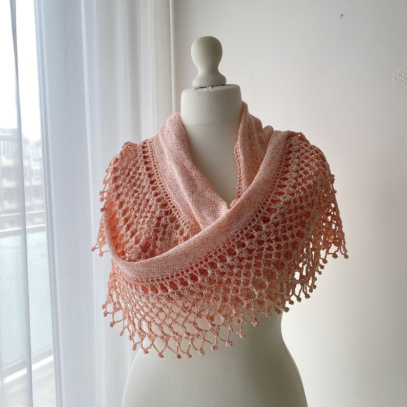 Elegant women knitted cotton shawl, Beautiful shawl, Crochet shawl, Summer shrug, Women accessoris, One of a kind shawl, Pink cotton shawl image 2