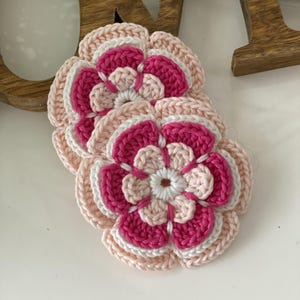CLIO 8, Fiori uncinetto cotone spesso più strati, Fantasia rosa, Applicazioni per ghirlande, Decorazioni per Fai da Te, Uncinetto irlandese
