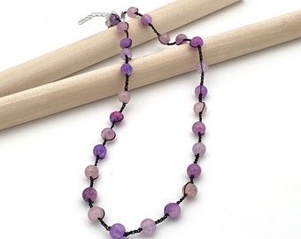 Collana donna perle vetro viola lavanda semple estiva, Collana di perline colorate boho, Collana uncinetto, Regali economici, Doni preziosi