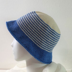 Summer crochet hat, Crochet hat women, Handmade hat summer, Bucket hat, Blue striped hat, Outfit accessories, Gift birthday friend, TAORMINA image 2