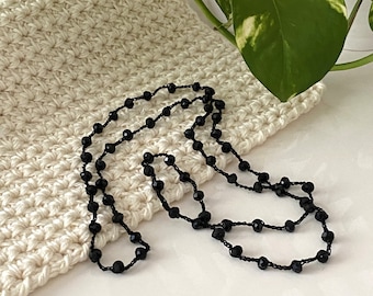 Long black beaded necklace for women, Crochet necklace, Summer accessories, Rosary necklace, Beaded necklace, Christmas gift for friends