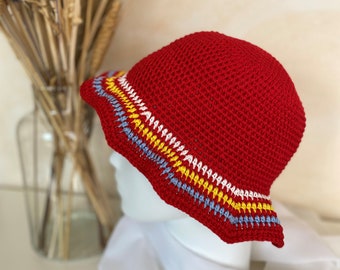 Gift for best friend , Summer women bucket hat , Soft red hat, Beach cap , Floppy sun hat, Children crochet hats , Handmade hat Italy