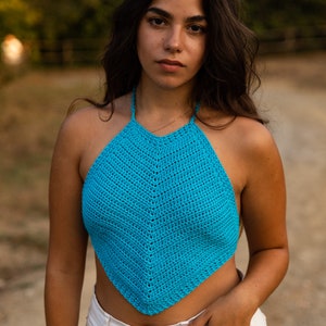 Colorful woman crochet top, Young summer fashion, Handmade bright color crop top, Fashion accessories for beach holidays and disco evenings Turchese