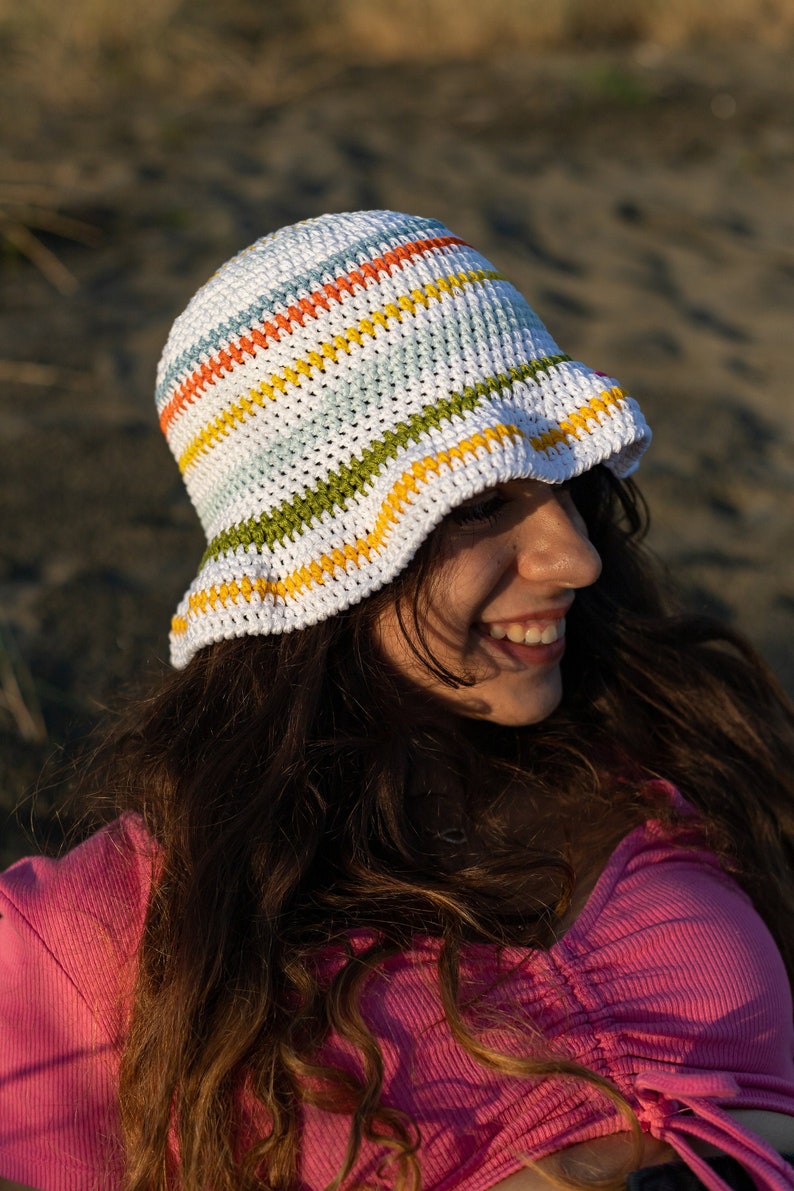 Crochet fisherman hat, Colorful young cotton cloche, Handmade women hat, Teenager summer accessories, Gift for friend One of a Kind image 2