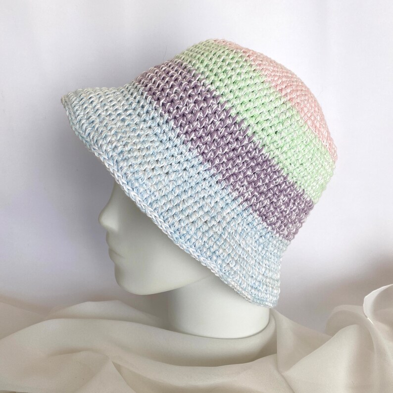 Handmade hat for beach, Pastel colors, Crochet bucket hat women, Eco friendly gifts, Fisherman hat hand made, Summer cloche hat image 5