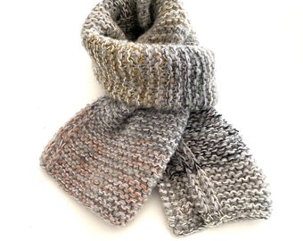 Sciarpa lana ai ferri melange fatta a mano, Sciarpa maglia donna