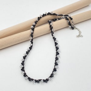 Black crochet necklace with beads, Simple choker bead necklace, Minimalist choker necklace, image 3